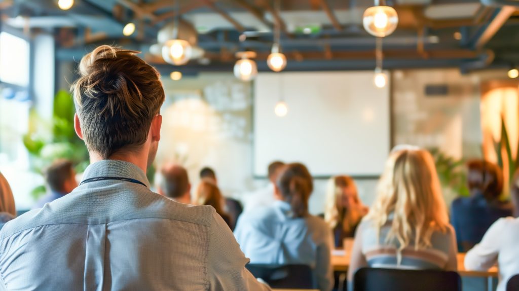 Call center agents sit in a training session to help them master new tools, technology, and soft skills such as empathy.