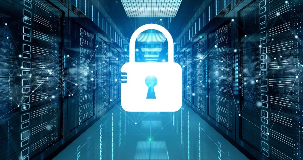 A padlock icon overlays a server room, showing the concept of data security as opposed to the myth that the cloud isn't secure